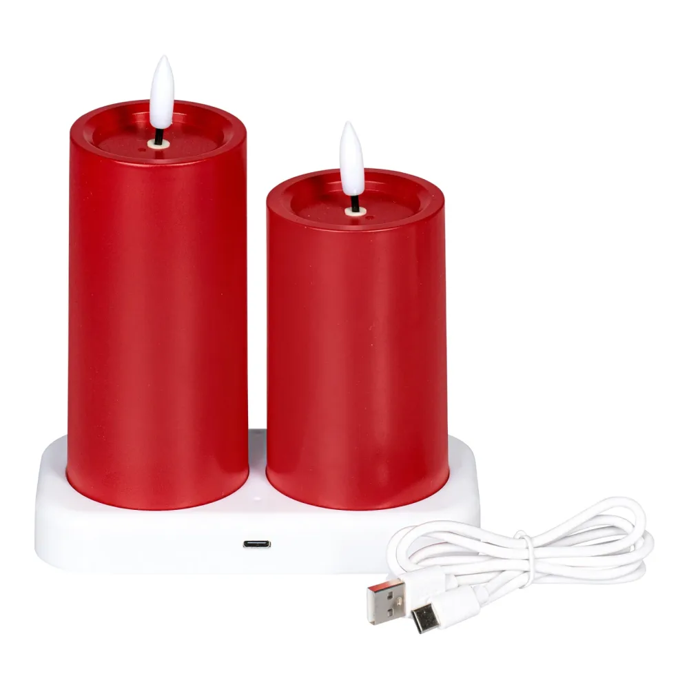 LED-Kerzen mit Ladestation, 2 Stück, rot