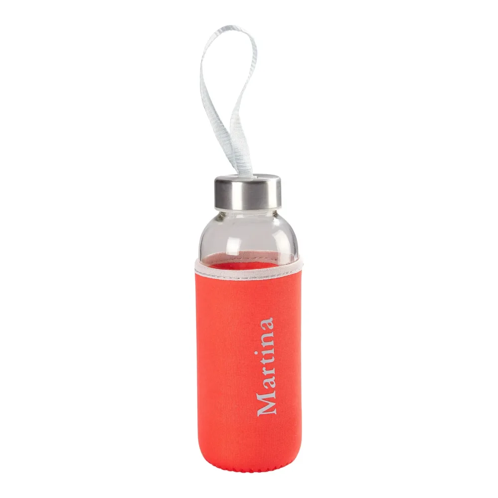 Glas-Trinkflasche personalisiert mit Namen, rot