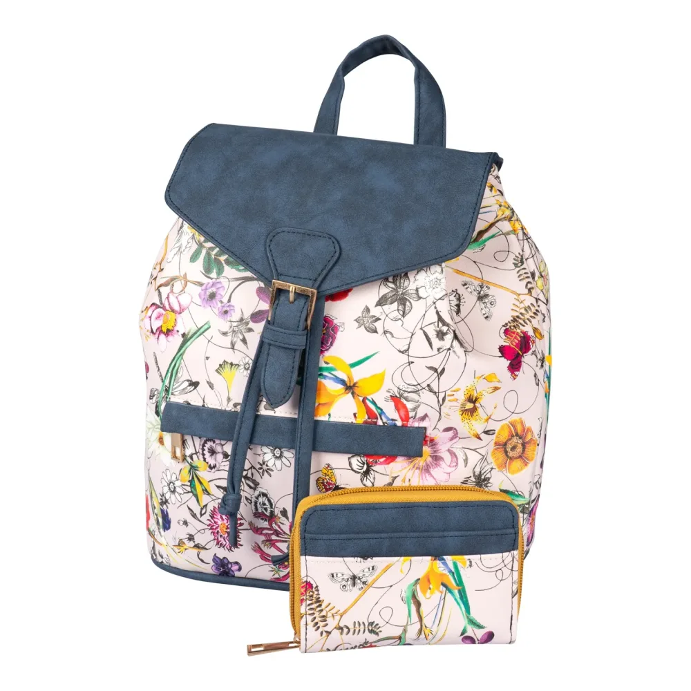 Set Rucksack & Geldbeutel ?Flower?, 2-teilig, blau