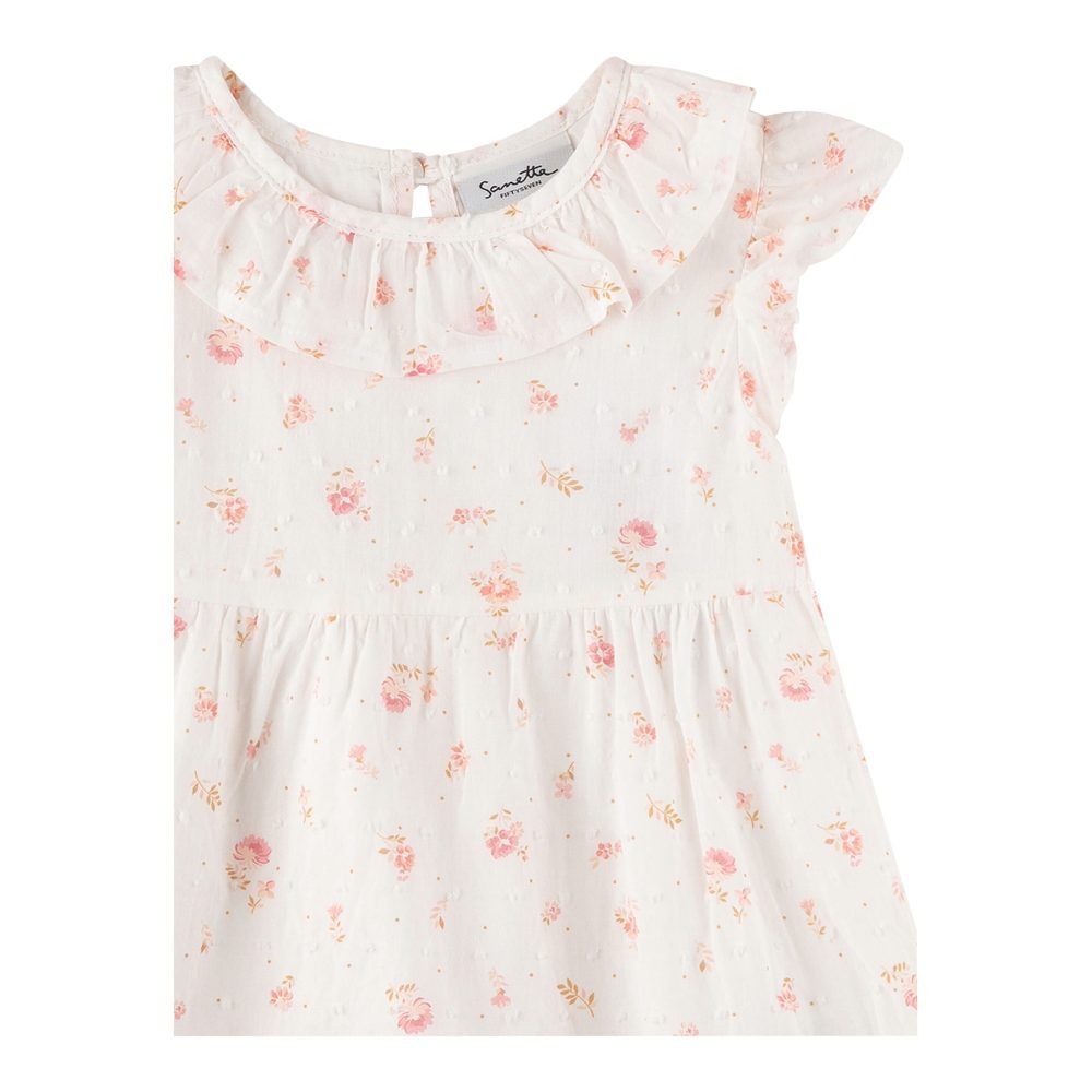 Webkleid Flügelarm Rüschenkragen Blumen