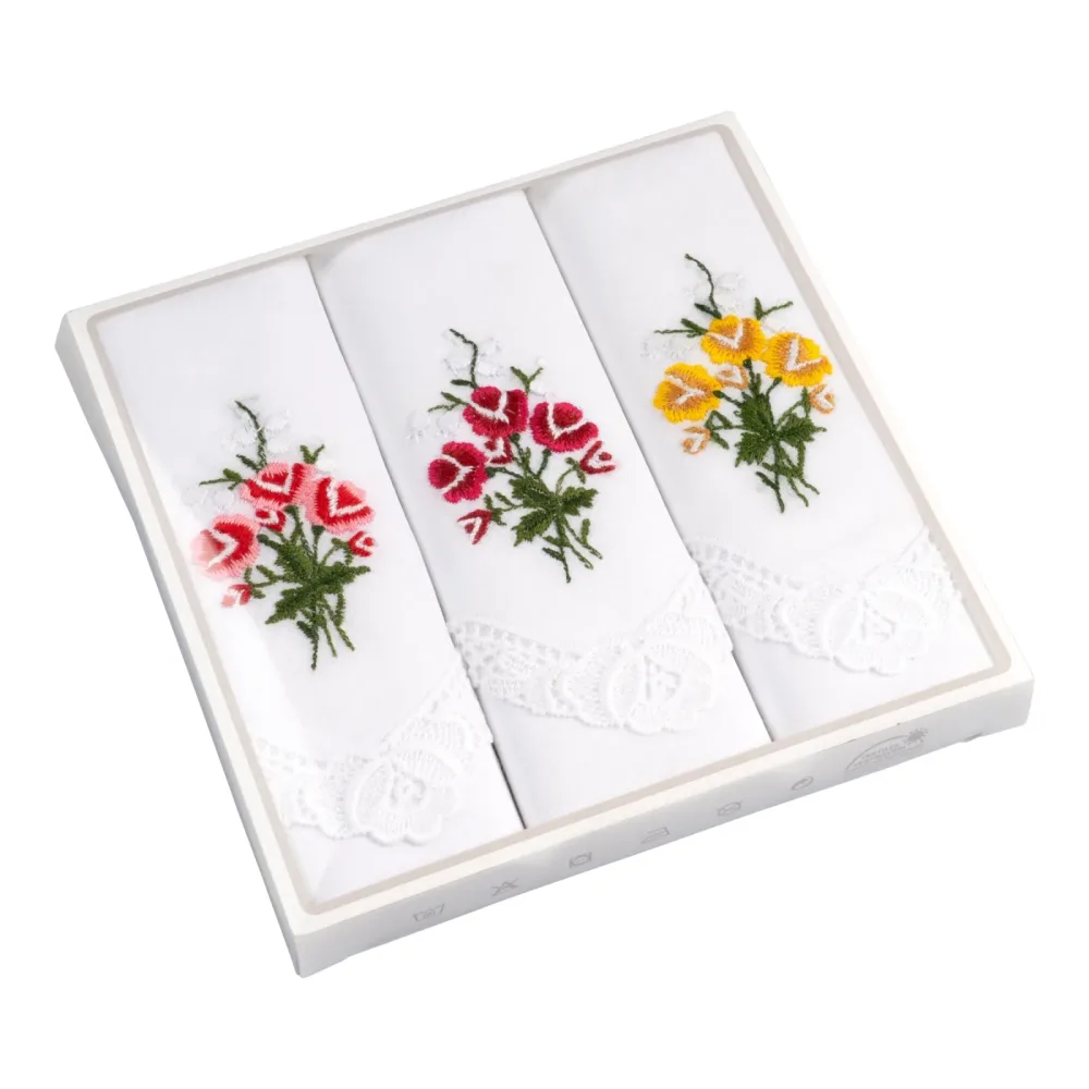 Spitzen-Taschentücher ?Blumen?, 3 Stück