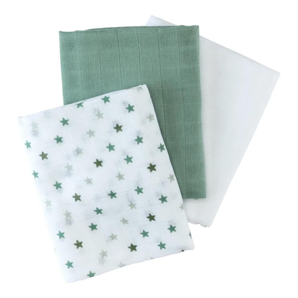 3er-Pack Mullwindeln Sterne 80x80 cm