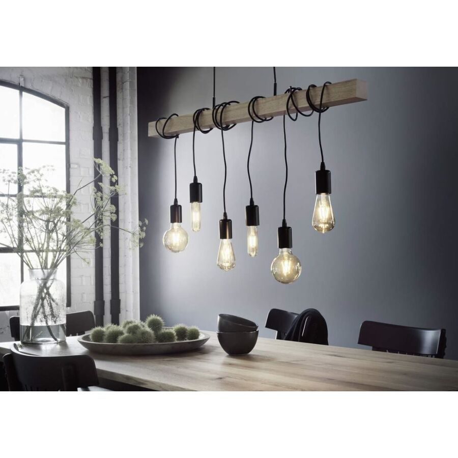Pendellampe Londi Braun/Schwarz Stahl/Holz 100 cm 110 cm - LED - Lichtfarbe: Extra warmweiss - Material: Holz/Stahl - Pendellampe