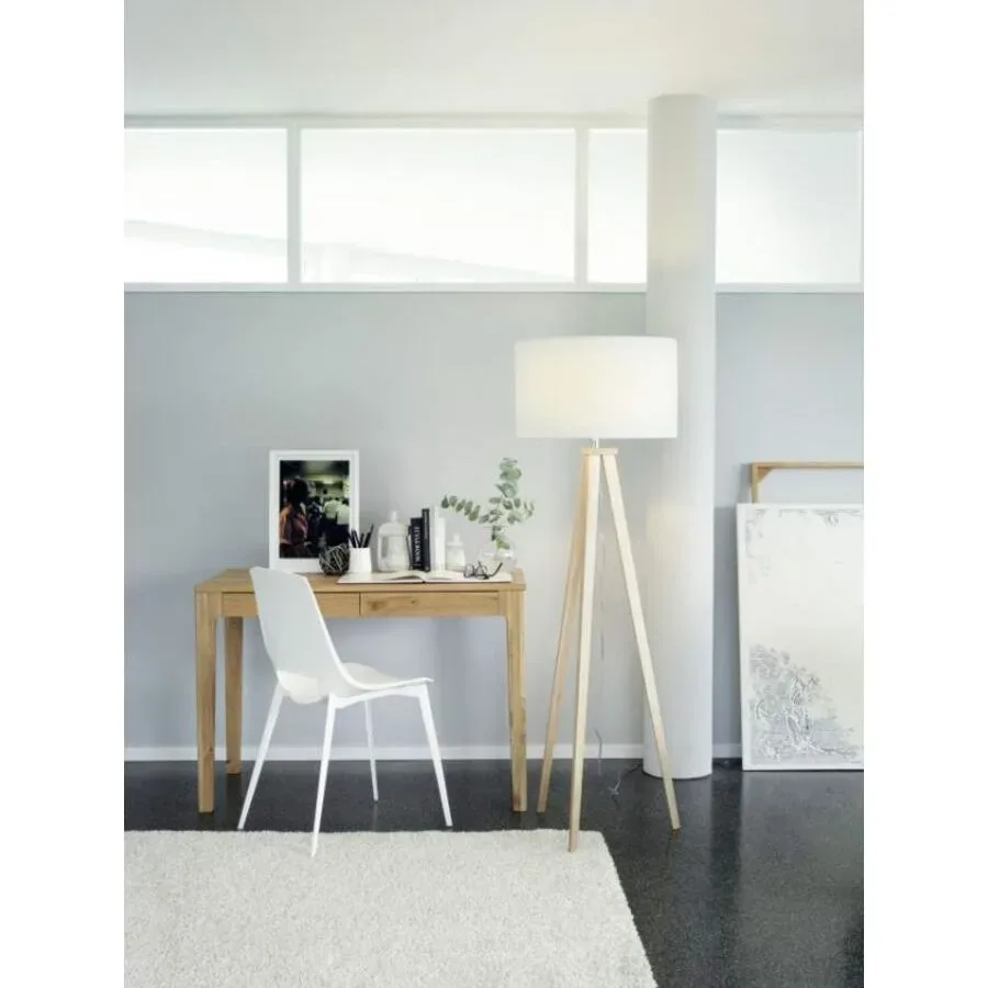 Stehlampe Tuga Weiss/Braun Holz/Stoff 40 cm 154 cm - Farbe: weiss/natur - Stehlampe