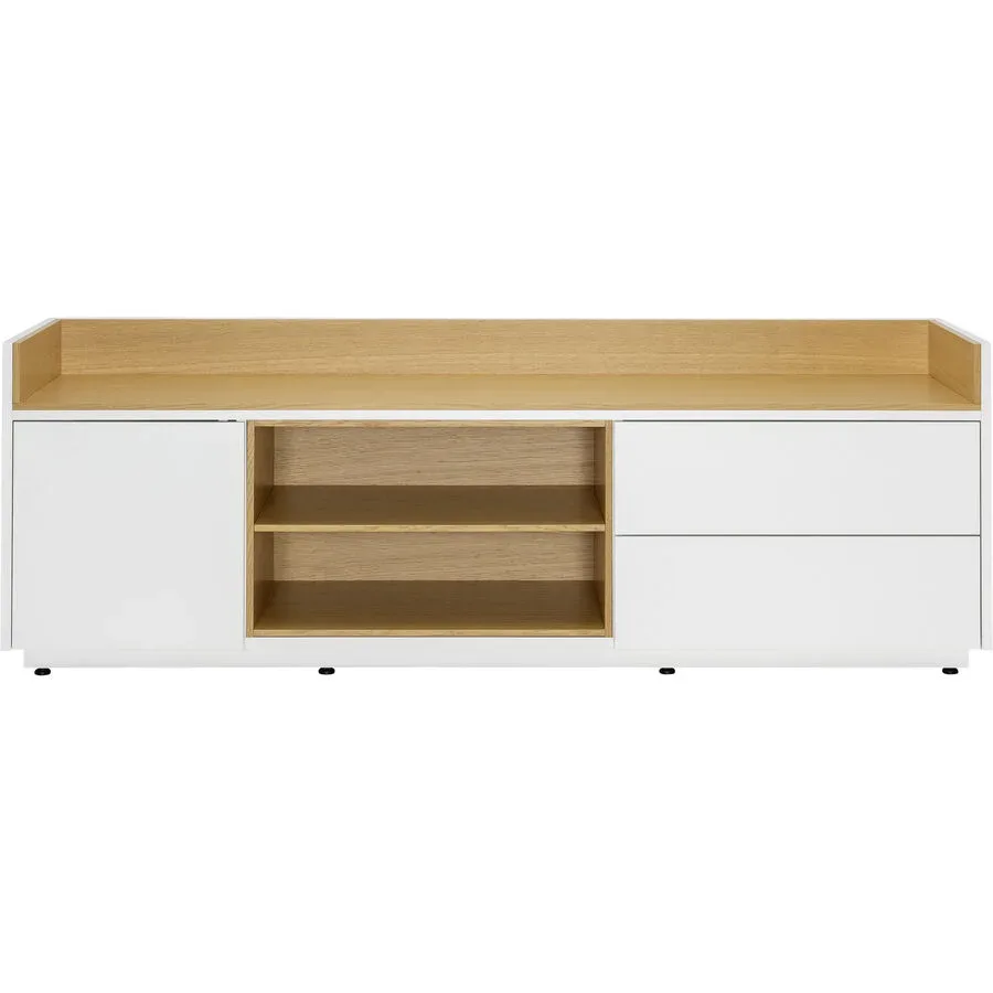 Lowboard Boston Weiss/Braun Holz 155 cm 54 cm 40 cm - Farbe: Weiss lackiert/Eiche furniert - Lowboard