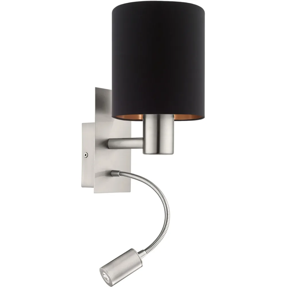 Wandlampe Pasteri Schwarz Stahl/Stoff 38 cm - LED - Lichtfarbe: Warmweiss - Wandlampe- LED Energiesparlampe