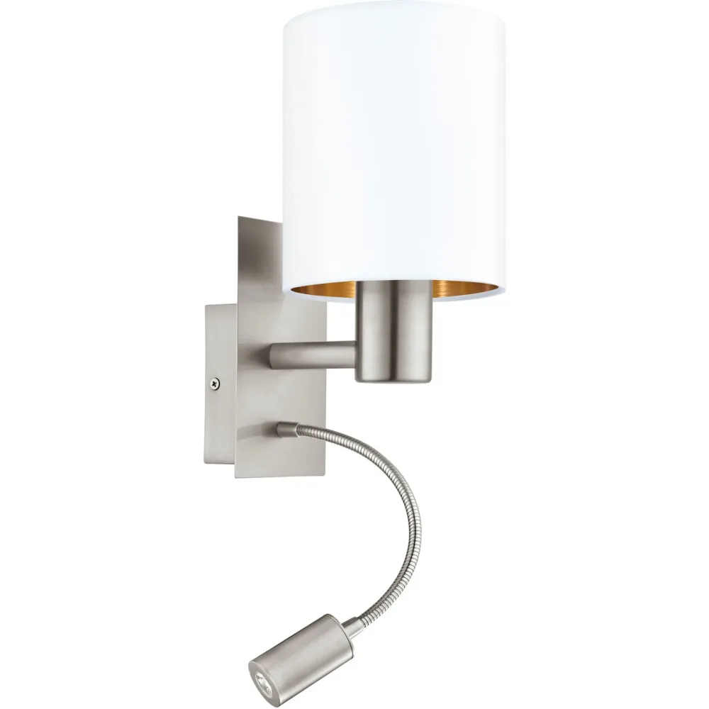 Wandlampe Pasteri Kupfer/Weiss Stahl/Stoff 38 cm - Farbe: Weiss/Kupfer - LED - Lichtfarbe: Warmweiss - Wandlampe- LED Energiesparlampe