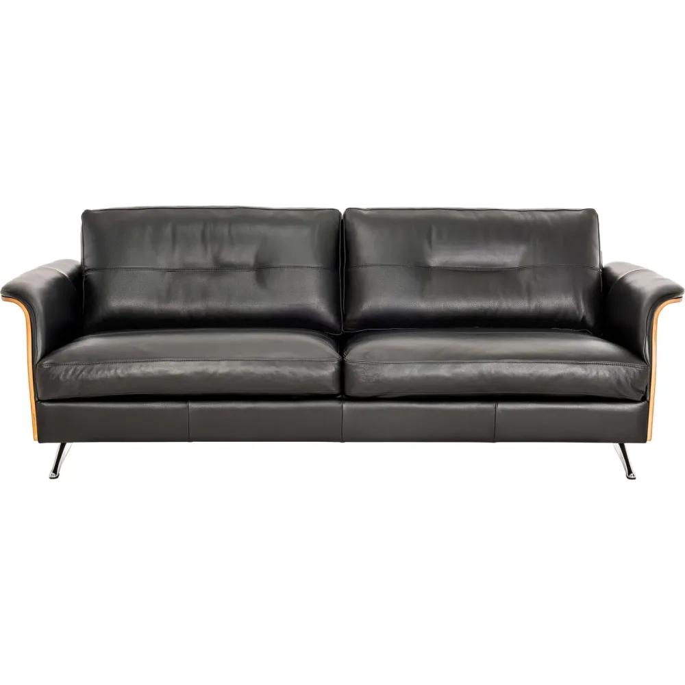 Sofa Sebastian Schwarz Leder/Holz 224 cm 90 cm - Material: Leder, Holz - Sofa