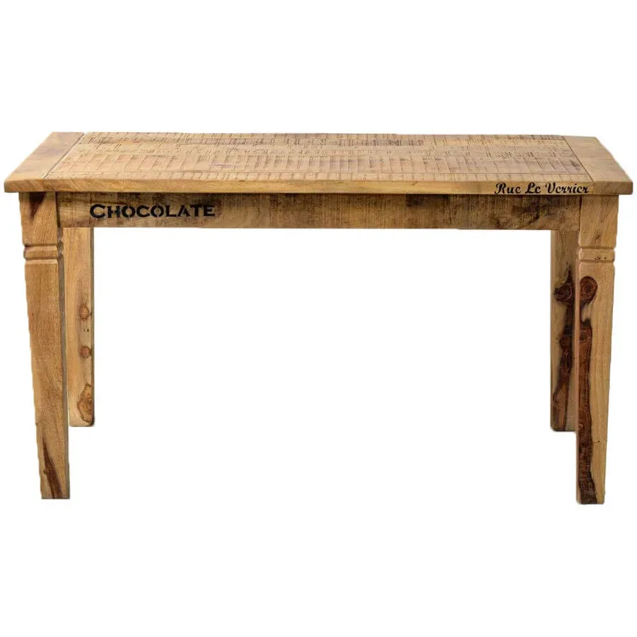 Esstisch Rusc Braun Holz 140 cm - Farbe: Natur mit schwarzem Text - Material: Mangoholz - Esstisch