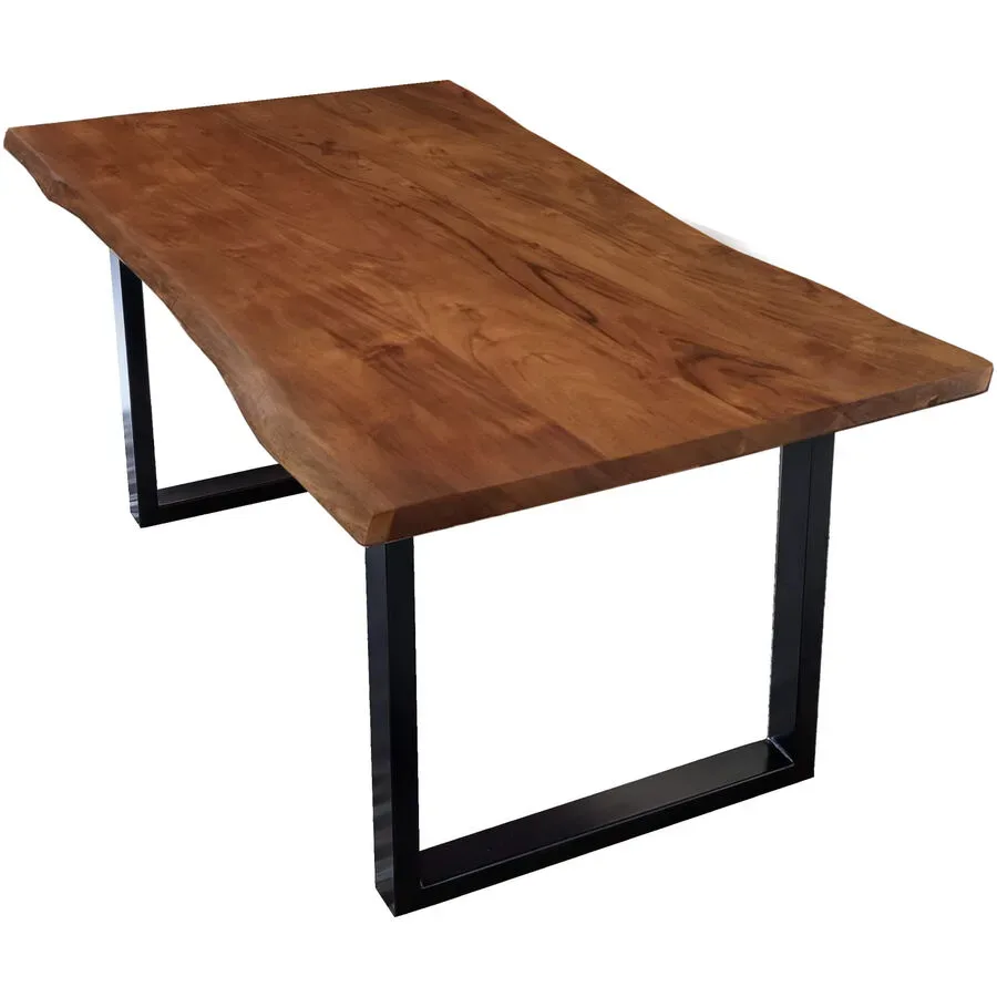 Esstisch Uwe Braun/Schwarz Holz/Stahl 120 cm - Farbe: natur, schwarz - Material: Akazie, Stahl - Esstisch