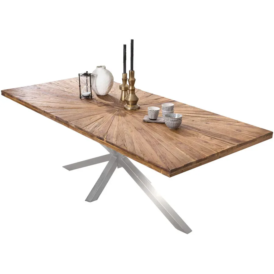 Esstisch Stella Braun/Silber Holz/Metall 160 cm - Farbe: Natur, Silber - Material: Teak, Metall - Esstisch