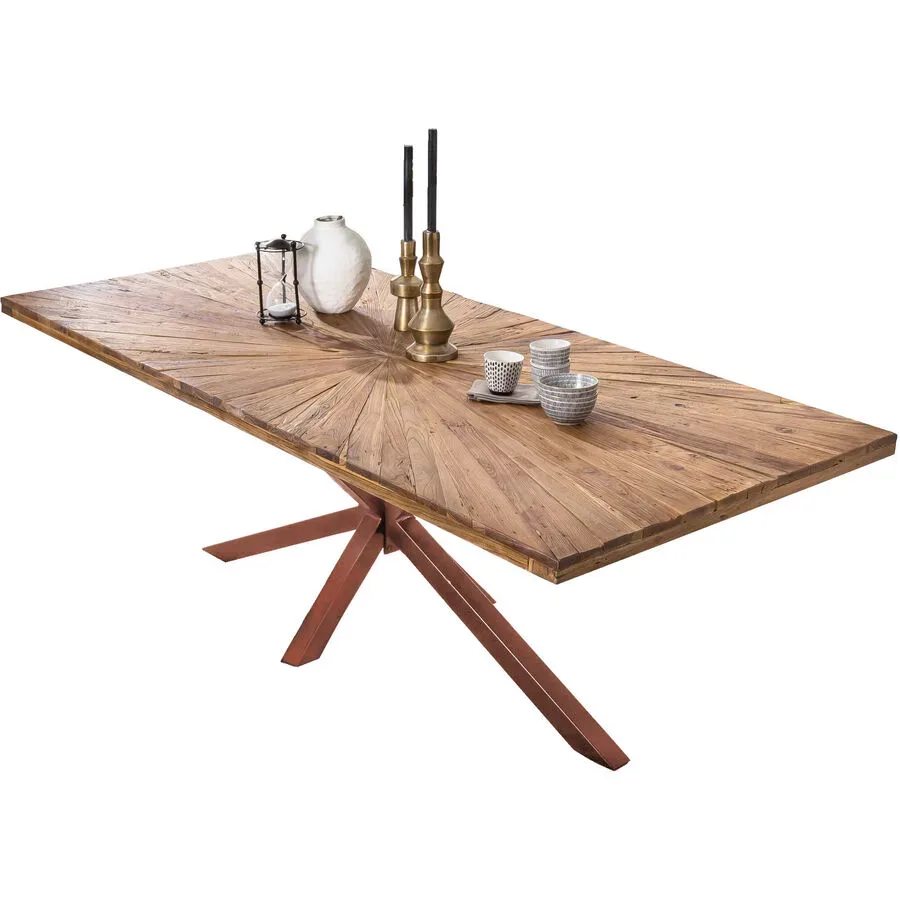 Esstisch Stella Braun Holz/Metall 200 cm - Farbe: Natur, Braun - Material: Teak, Metall - Esstisch