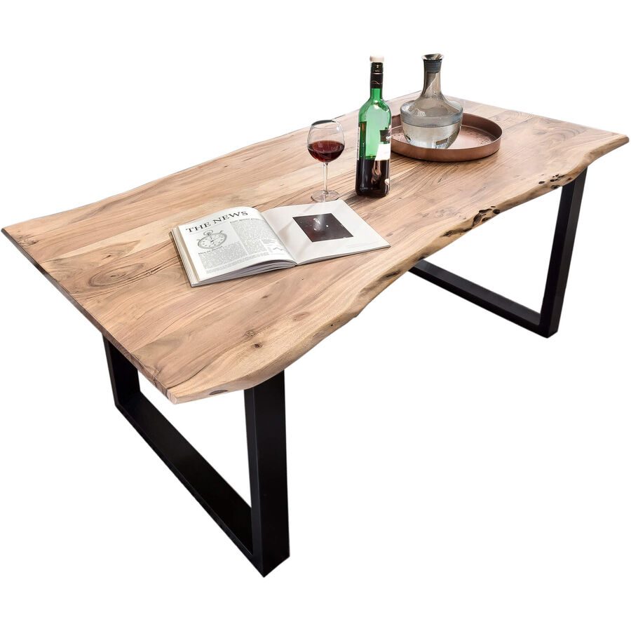 Esstisch Uwe Braun/Schwarz Holz/Stahl 200 cm - Farbe: natur, schwarz - Material: Akazie, Stahl - Esstisch