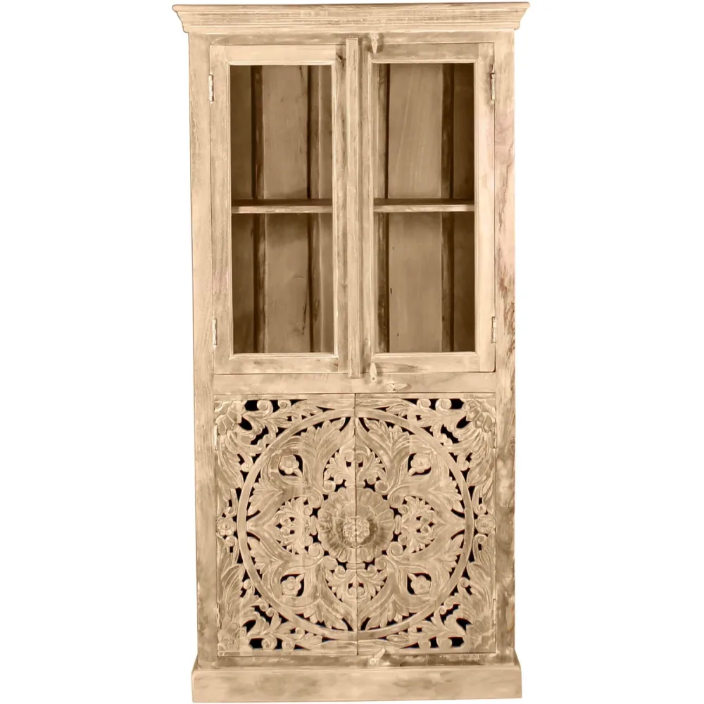Vitrine Loreno Braun Holz 90 cm 180 cm 45 cm - Farbe: natur - Material: Mango - Vitrine