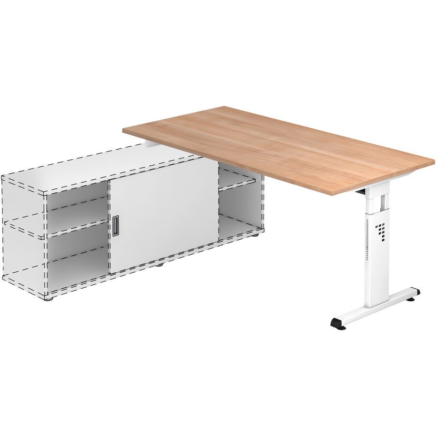Schreibtisch Office Braun Holz 160 cm Höhenverstellbar (manuell) - Farbe: Nussbaum Dekor - Material: Holzwerkstoff - Schreibtisch