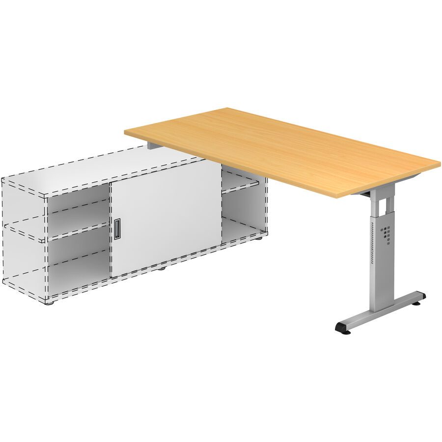 Schreibtisch Office Braun Holz 160 cm Höhenverstellbar (manuell) - Farbe: Buche Dekor - Material: Holzwerkstoff - Schreibtisch