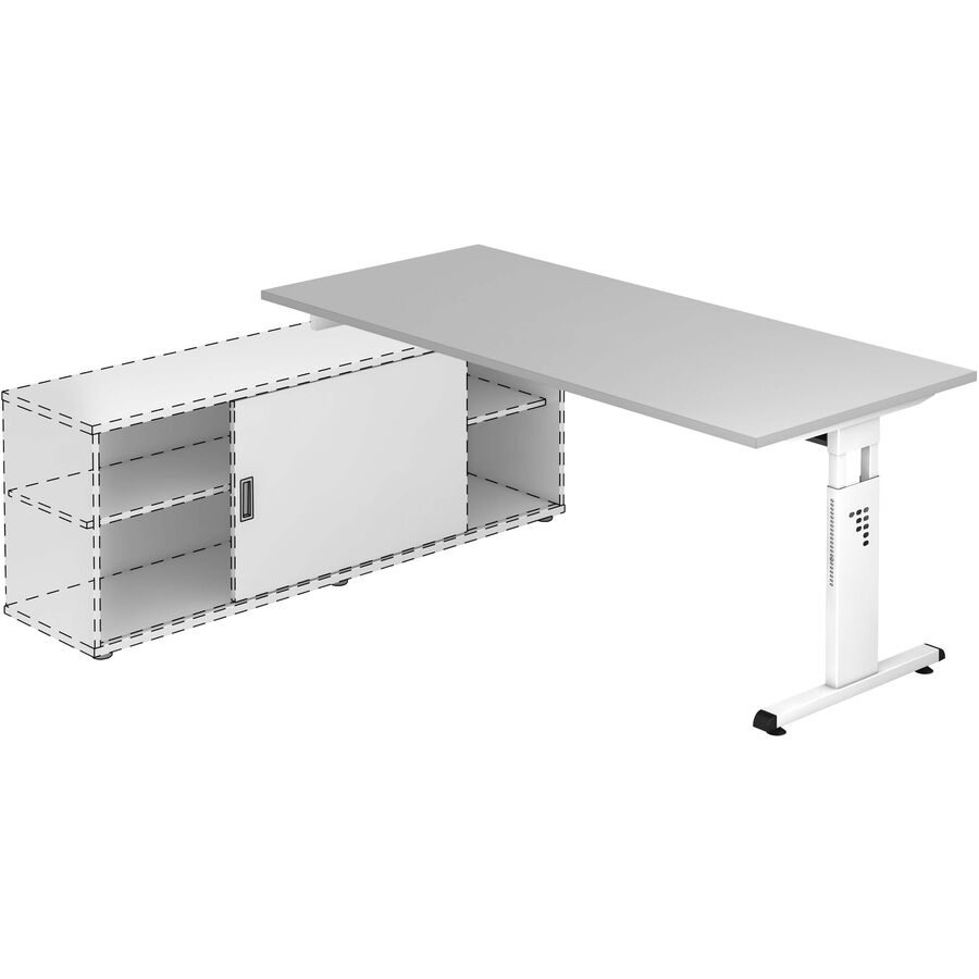 Anbauschreibtisch Office Grau/Weiss Holz 180 cm Höhenverstellbar (manuell) - Farbe: weiss/grau - Material: Holzwerkstoff - Anbauschreibtisch