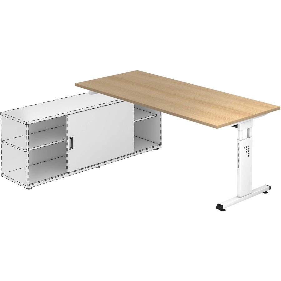 Anbauschreibtisch Office Braun Holz 180 cm Höhenverstellbar (manuell) - Farbe: Eiche Dekor - Material: Holzwerkstoff - Anbauschreibtisch