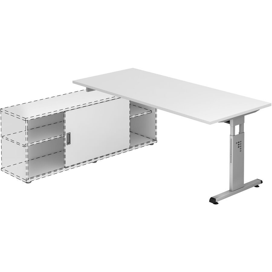 Anbauschreibtisch Office Weiss Holz 180 cm Höhenverstellbar (manuell) - Material: Holzwerkstoff - Anbauschreibtisch