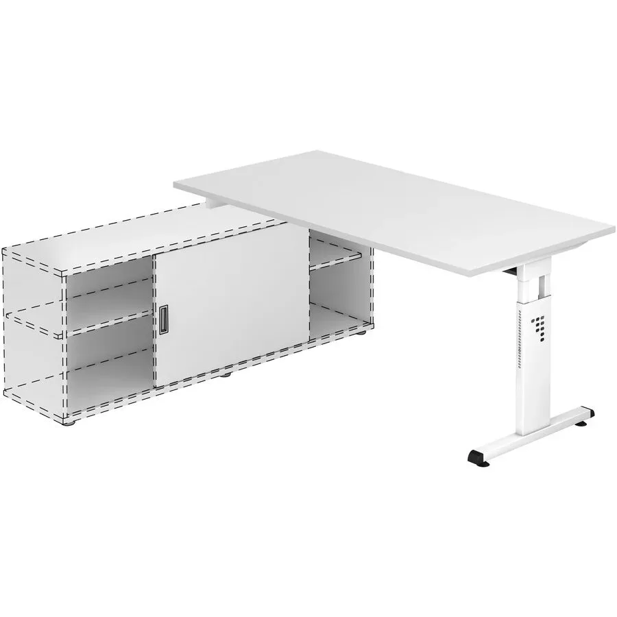 Anbauschreibtisch Office Weiss Holz 160 cm Höhenverstellbar (manuell) - Material: Holzwerkstoff - Anbauschreibtisch