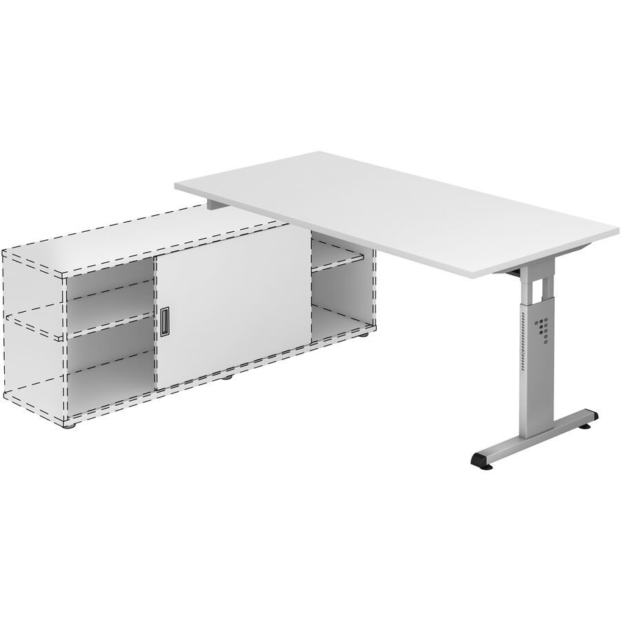 Anbauschreibtisch Office Weiss Holz 160 cm Höhenverstellbar (manuell) - Material: Holzwerkstoff - Anbauschreibtisch