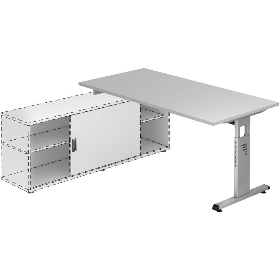 Anbauschreibtisch Office Grau Holz 160 cm Höhenverstellbar (manuell) - Material: Holzwerkstoff - Anbauschreibtisch