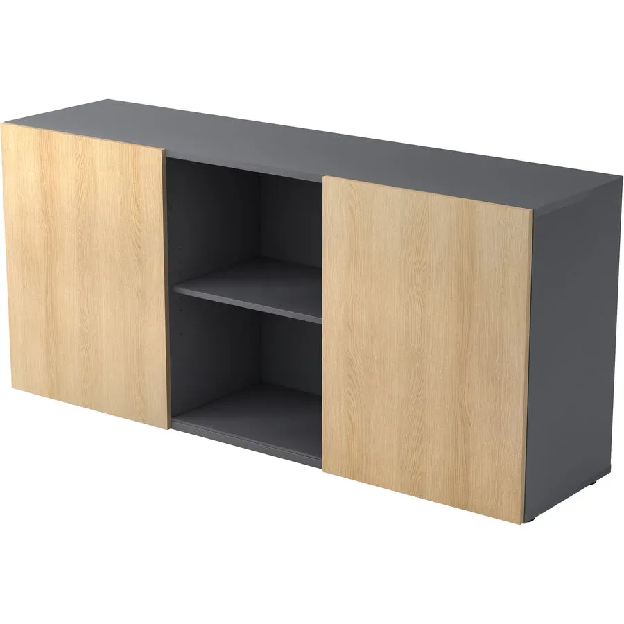 Aktenschrank Office Grau/Braun Holz 160 cm 42 cm 74.8 cm - Farbe: Graphit, Eiche Dekor - Material: Holzwerkstoff - Aktenschrank