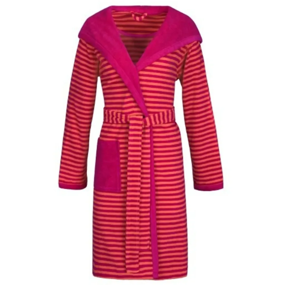 Bademantel Striped Hoody L Magenta Baumwolle L - Farbe: raspberry - Bademantel