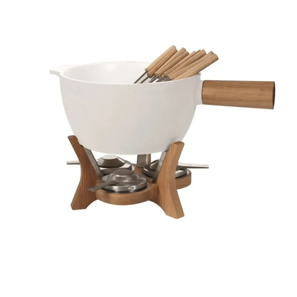 Fondue-Set Mr. Big Weiss Edelstahl/Holz 6.5 l - Farbe: natur/weiss - Fondue-Set