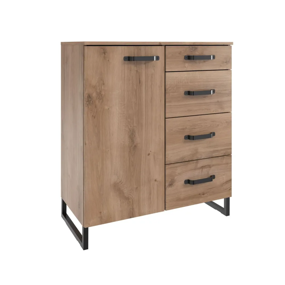 Kommode Demian Edelstahl Holzwerkstoff 81 cm 41 cm - Farbe: Plankeneiche/Raw-Steel - Kommode