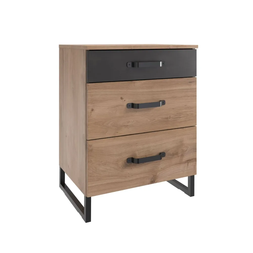 Nachttisch Demian Schwarz/Braun Holzwerkstoff/Metall 54 cm - Farbe: schwarz, natur - Material: Holzwerkstoff, Metall - Nachttisch