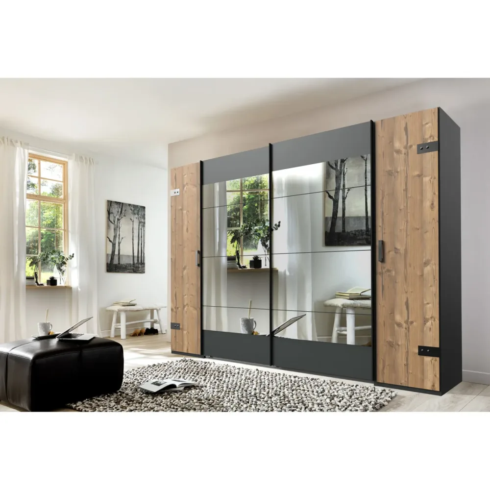Kleiderschrank Jasmin Schwarz/Braun Holz/Metall/Kunststoff 272 cm 65 cm 210 cm - Farbe: Weisstanne Dekor - Material: Holzwerkstoff - Kleiderschrank