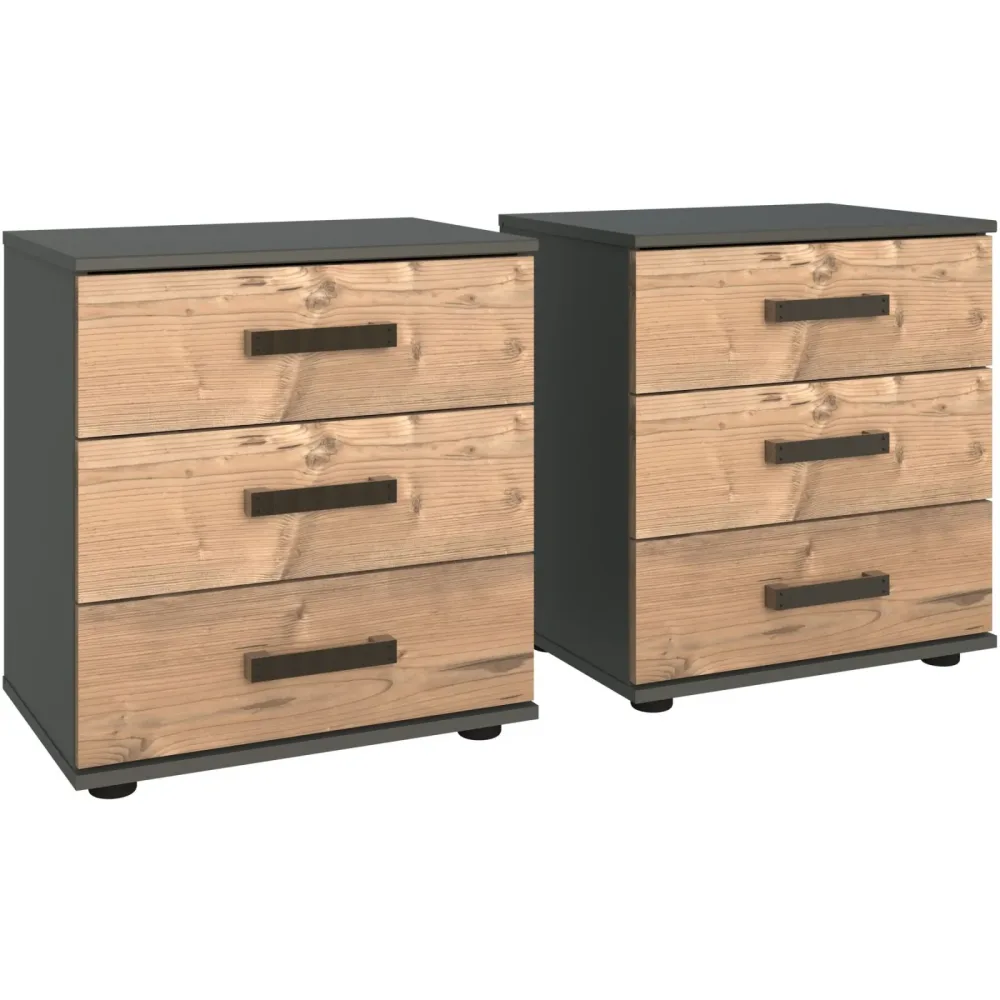 Nachttisch Jasmin Braun/Schwarz Holz 52 cm - Farbe: Weisstanne Dekor, Graphit - Material: Holzwerkstoff - Nachttisch