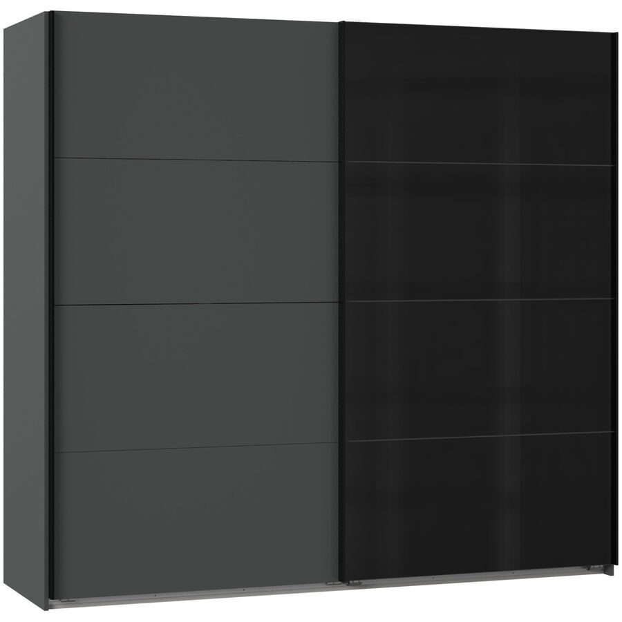 Kleiderschrank Litza Schwarz/Grau Holz/Metall 270 cm 65 cm 210 cm - Farbe: Schwarz glanz - Material: Holzwerkstoff - Kleiderschrank