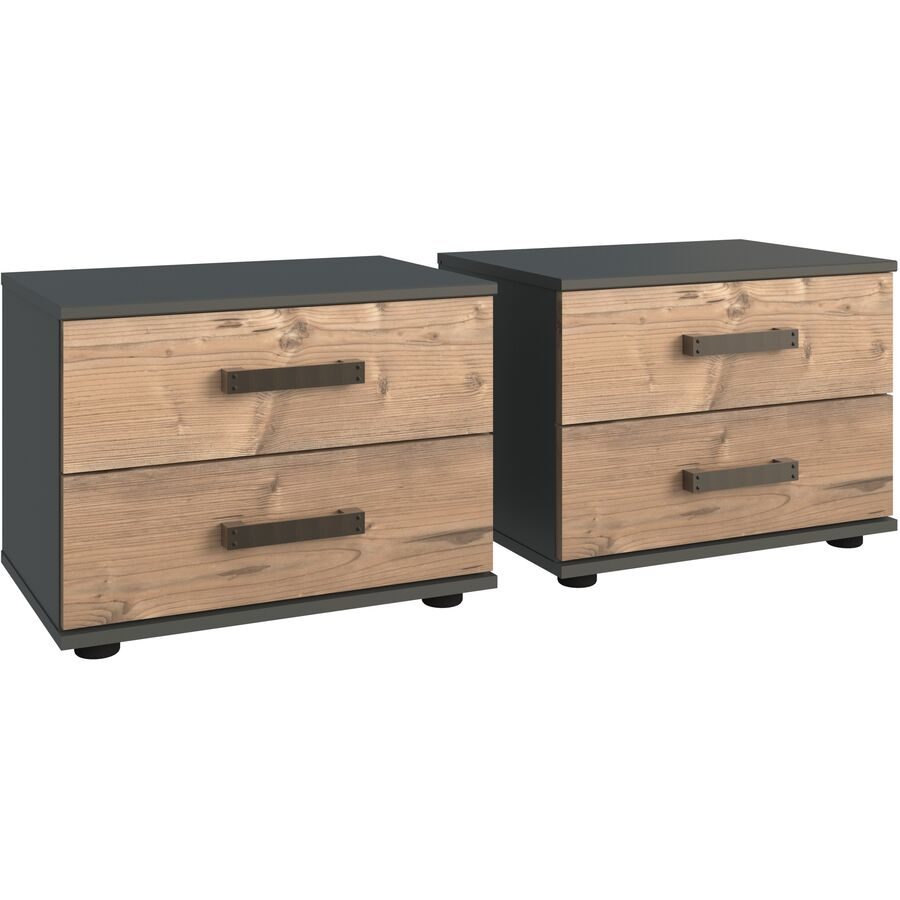 Nachttisch Jasmin Weiss/Grau Holz 52 cm - Farbe: Weisstanne Dekor, Graphit - Material: Holzwerkstoff - Nachttisch