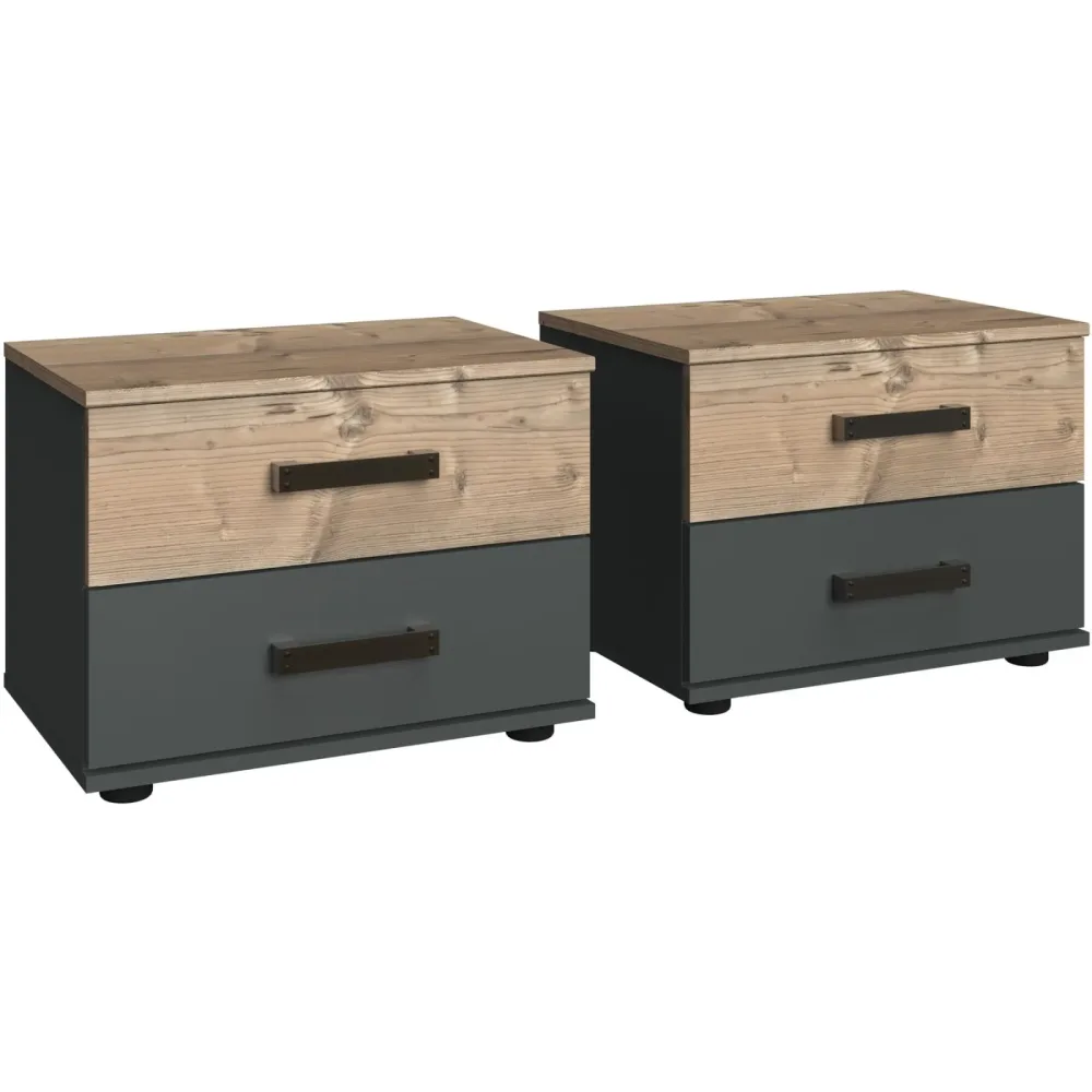 Nachttisch Malma Grau Holz 52 cm - Farbe: Weisstanne Dekor, Graphit - Material: Holzwerkstoff - Nachttisch