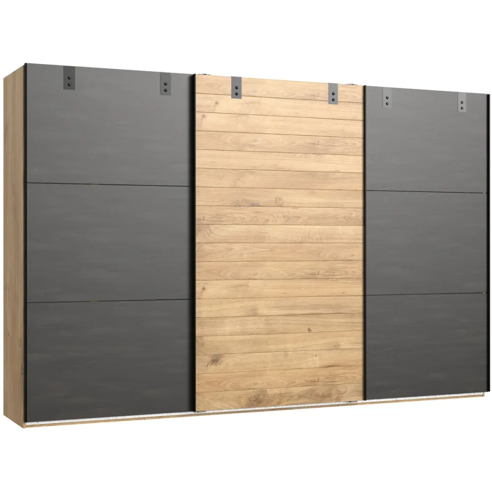 Kleiderschrank Demian Braun Holz 300 cm 65 cm 218 cm - Farbe: Eiche Dekor - Material: Holzwerkstoff - Kleiderschrank