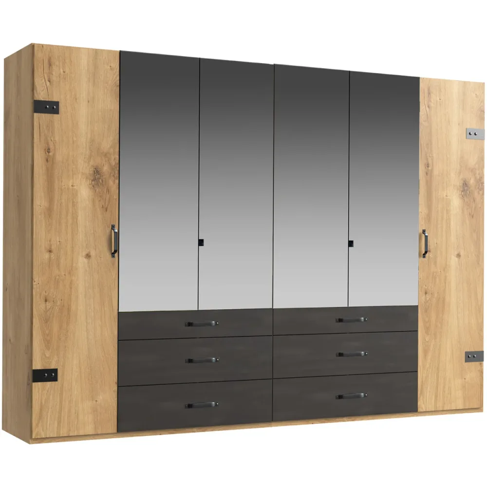 Kleiderschrank Demian Braun Holz 300 cm 58 cm 216 cm - Farbe: Eiche Dekor - Material: Holzwerkstoff - Kleiderschrank