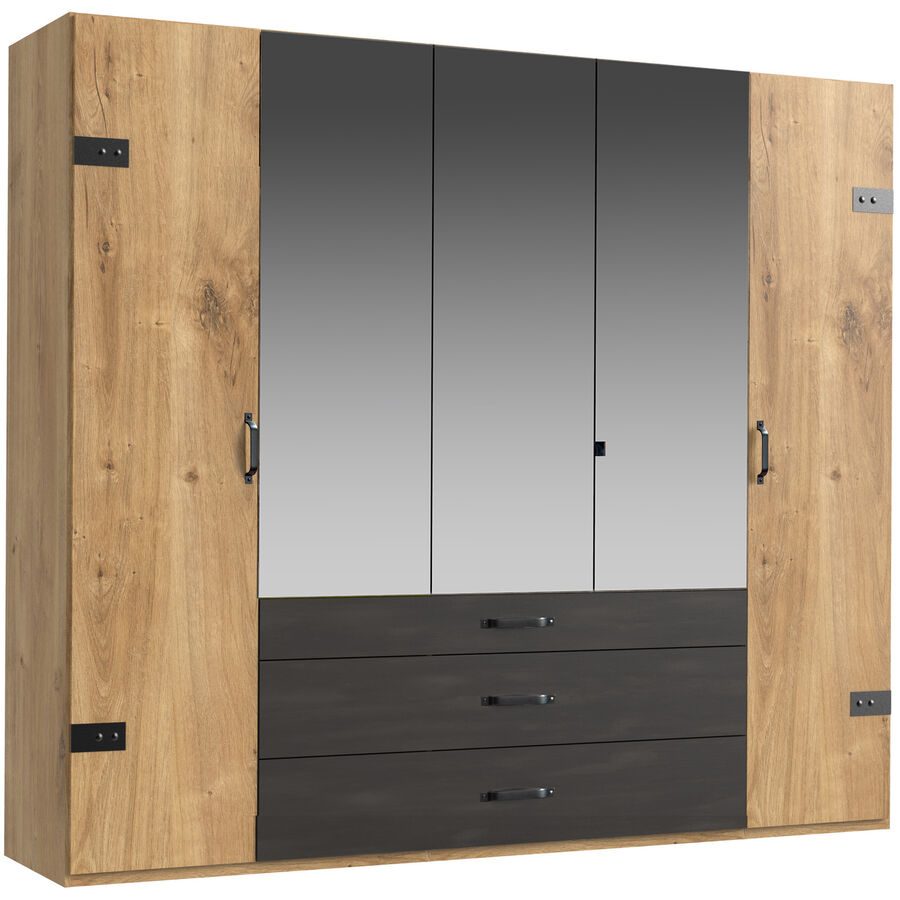 Kleiderschrank Demian Braun Holz 250 cm 58 cm 216 cm - Farbe: Eiche Dekor - Material: Holzwerkstoff - Kleiderschrank