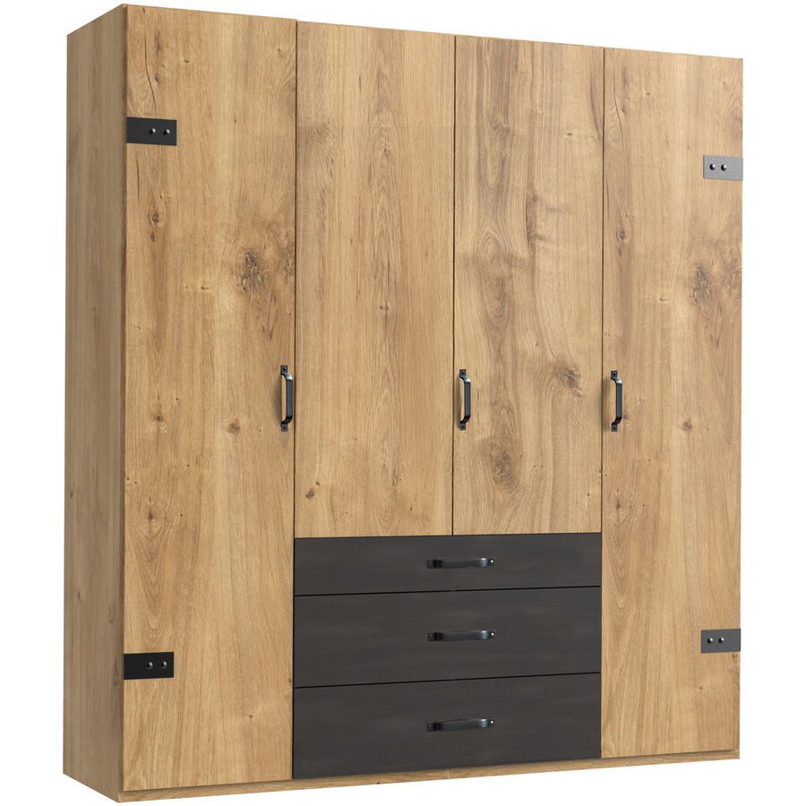 Kleiderschrank Demian Braun Holz 200 cm 58 cm 216 cm - Farbe: Eiche Dekor - Material: Holzwerkstoff - Kleiderschrank