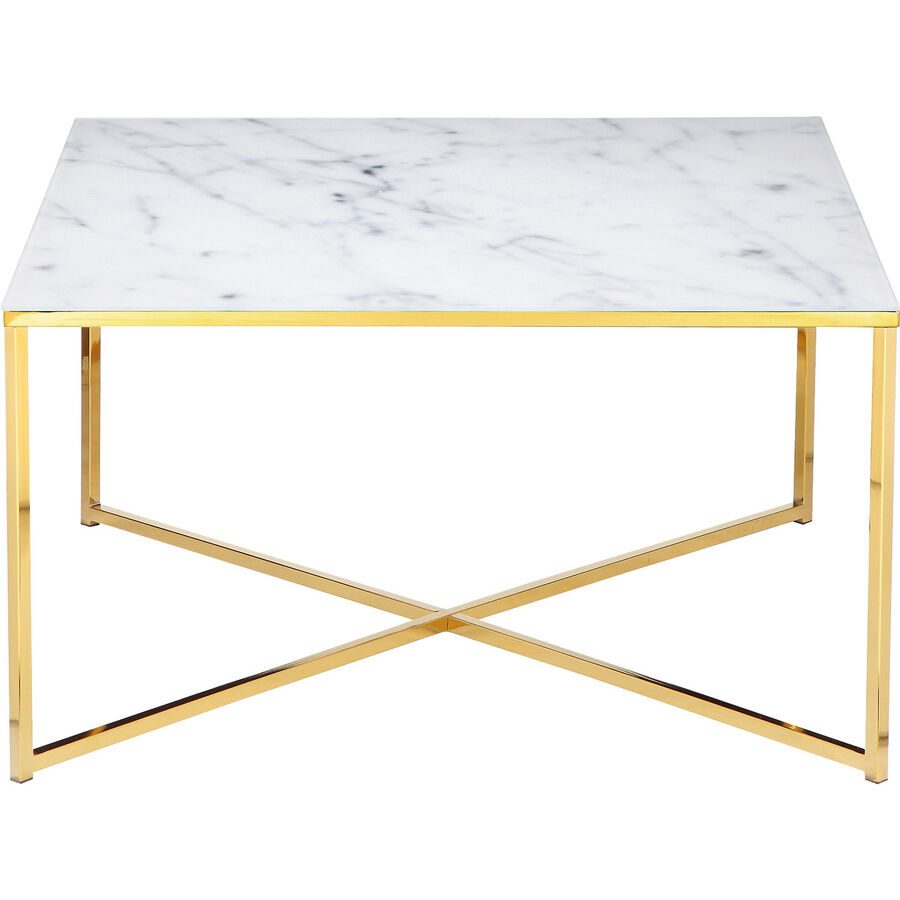 Salontisch Jael Weiss/Gold Glas 80 cm - Farbe: weiss, gold - Salontisch