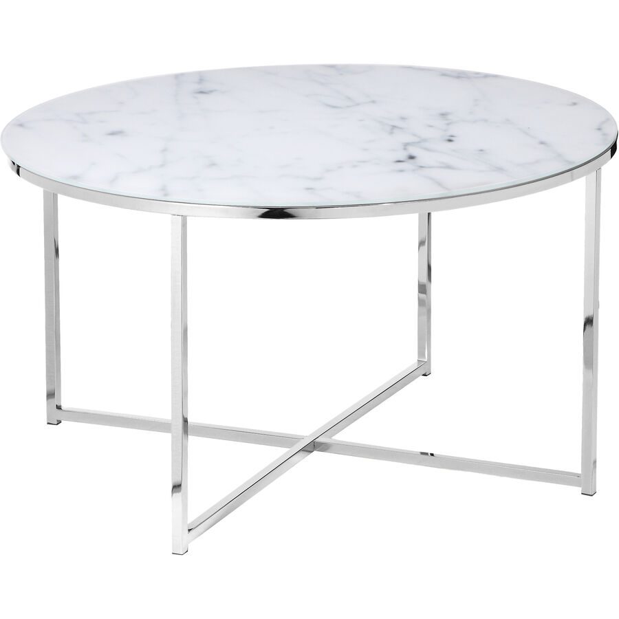 Salontisch Kilian Weiss/Silber Glas 80 cm - Farbe: Weiss, Silber - Salontisch