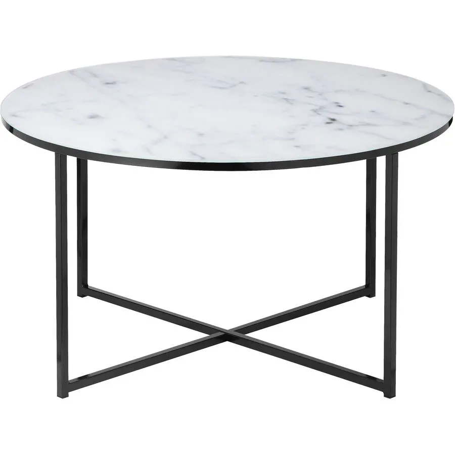 Salontisch Kilian Weiss/Schwarz Glas/Metall 80 cm - Farbe: weiss, schwarz - Material: Glas, Metall - Salontisch