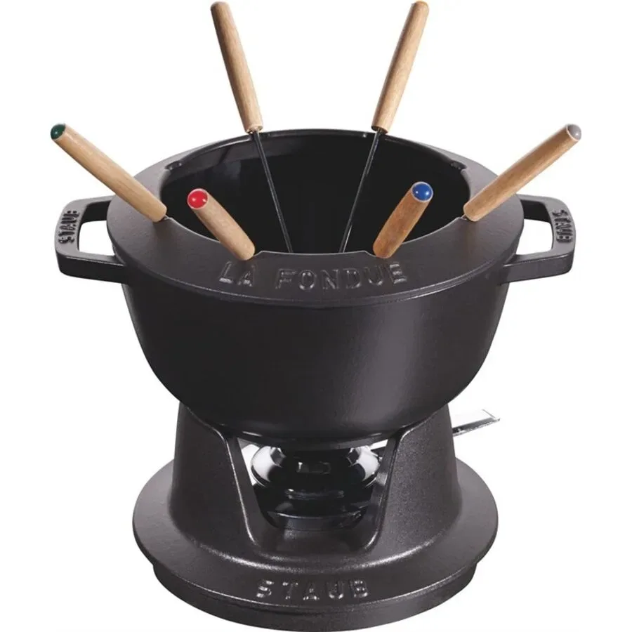 staub - Fondue Set schwarz m. 2 Griffen, 20cm