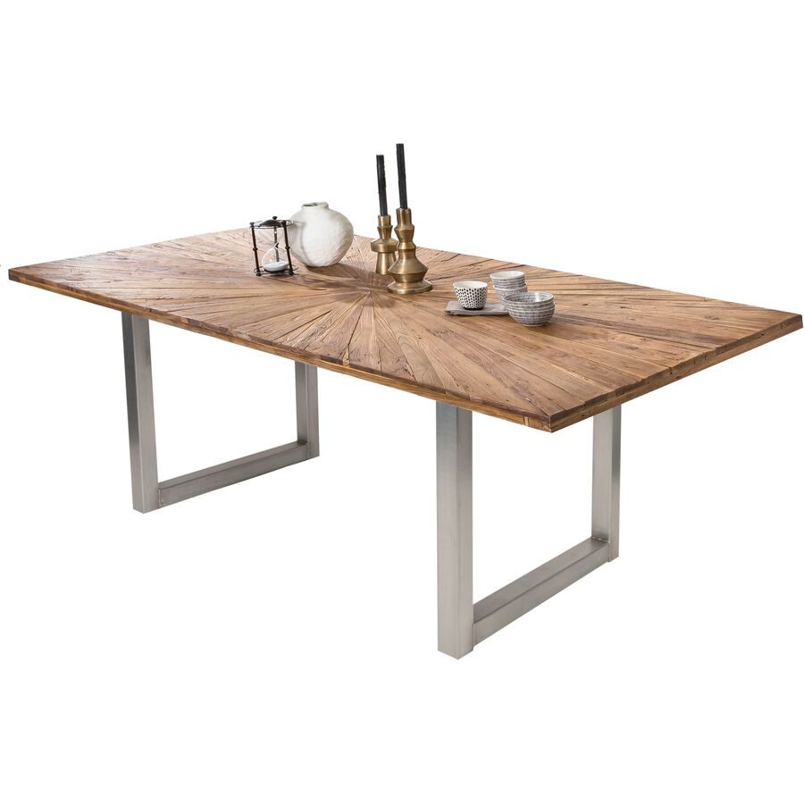 Esstisch Gordon Silber Holz 200 cm - Farbe: antiksilber - Material: Recyceltes Teak massiv - Esstisch