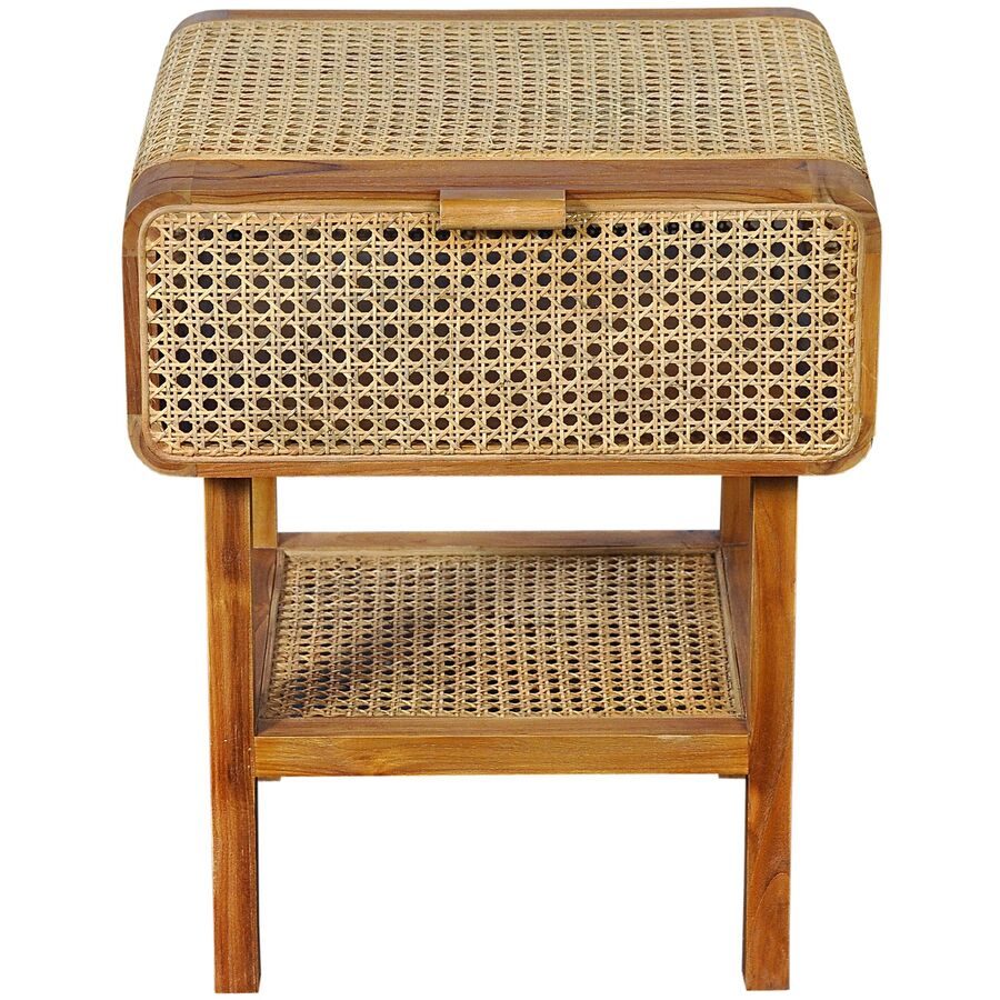 Nachttisch Livio Braun Rattan/Holz 48 cm - Farbe: natur - Material: Teak, Rattan - Nachttisch