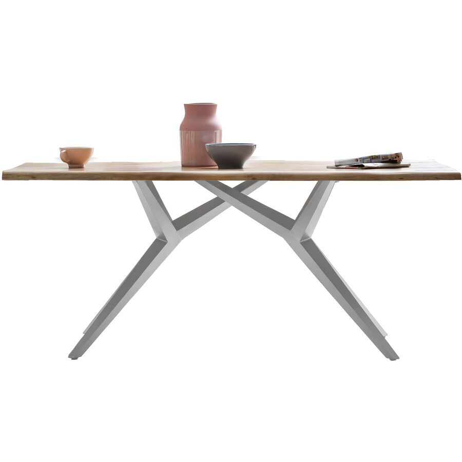 Esstisch Gordon Silber/Braun Holz/Metall 200 cm - Farbe: antiksilber - Material: Wildeiche - Esstisch