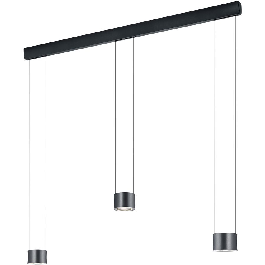 Designer-Pendellampe Bankamp Impulse anthrazit 3-flammig - Farbe: anthrazit eloxiert - LED - Lichtfarbe: Extra warmweiss - Material: Glas/ Metall -