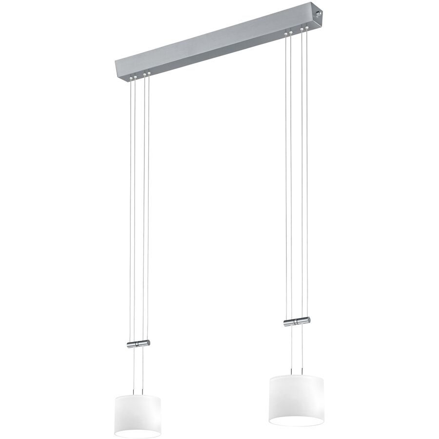 Designer-Pendellampe Bankamp Grazia Nickel matt 2-flammig dimmbar - Farbe: Nickel matt/Chrom abgesetzt - LED - Lichtfarbe: Extra warmweiss - Material: