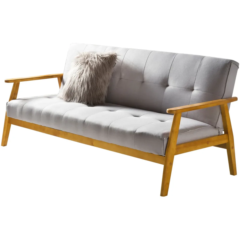 Bettsofa Fury Grau/Braun Stoff/Holz 190 cm 85 cm Verstellbare Lehne - Farbe: Hellgrau, Natur - Material: Webstoff, Holz - Bettsofa
